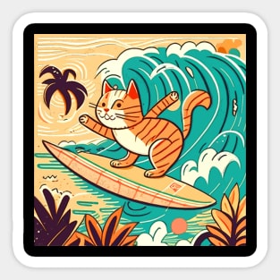 Mid Century Surfing Cat Sticker